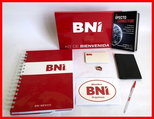 Kit Nuevo Miembro
Libreta, Caja, Calcomania, Gafete blanco, PIN de Miembro, Pluma, Tarjetero, Libro Efecto Conector